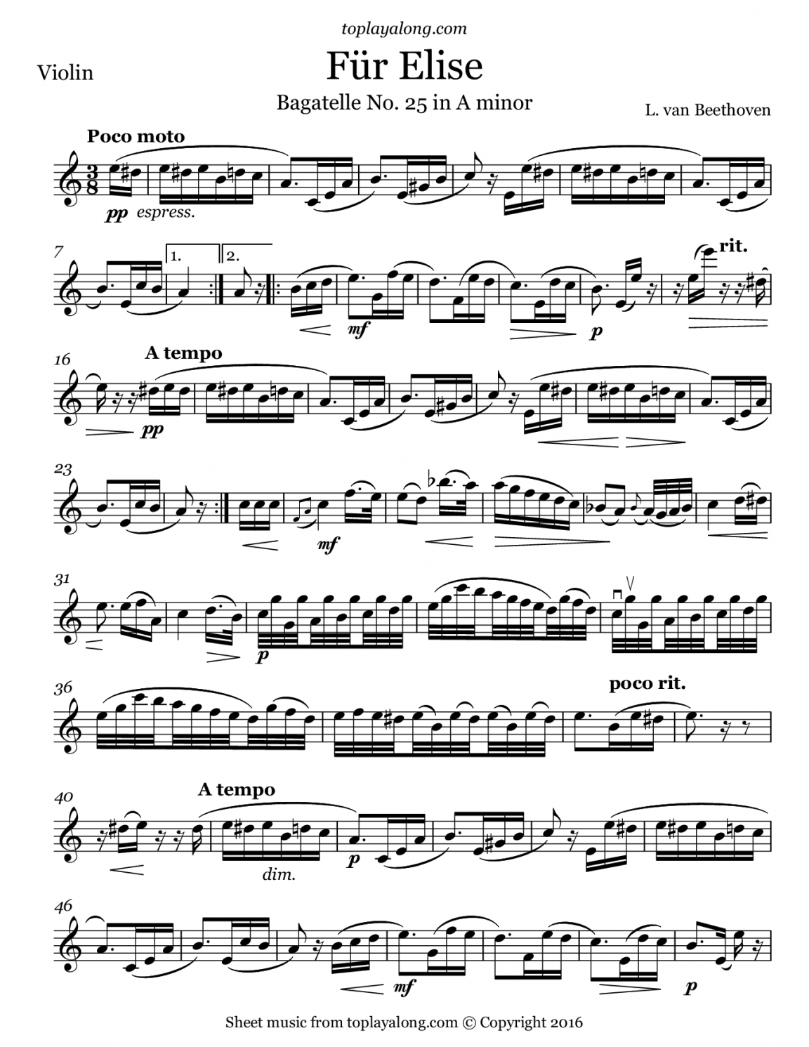 numbered musical notation sheet music for elise