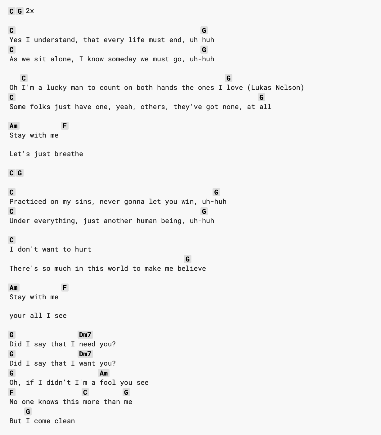 Just Breathe Willie Nelson Chords