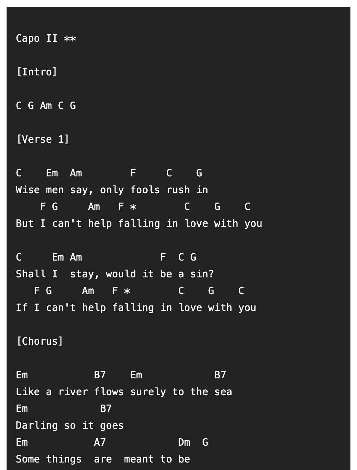 Can't Help Falling In Love Chords by