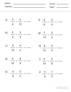 Dividing Fractions Worksheet